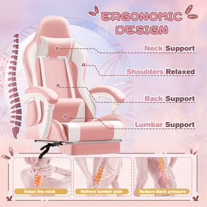 AJUNION Silla de juego de piel sintética ajustable con reposapiés Silla reclinable giratoria para oficina y estilo de carreras Confort Rosa - Product Image 6