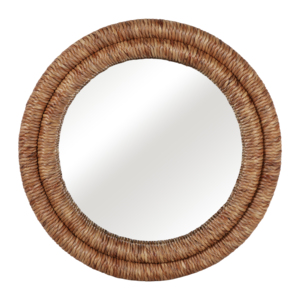 Miroir mural rond en feuilles de bananier tressées, style côtier naturel, pour la décoration de chambre, salle de bain, bureau - Product Image 1
