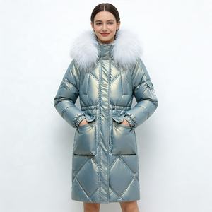 معطف شتوي طويل للنساء من بويينغ، معطف دافئ مبطن بياقة فرو صناعي لامعة، معطف نسائي على الطراز الكوري ODM - Product Image 3