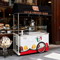 Chariot à glaces mobile de style rétro, entièrement équipé, chariot à desserts, remorque de vente de glaces pour les entreprises de restauration de rue