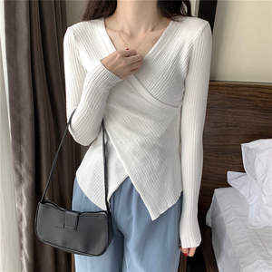 Nuova Maglia da <span class=keywords><strong>Donna</strong></span> Fashion, Maglietta Sexy con Scollo a V a Manica Lunga, Elegante Sottomaglia Autunno Primavera, Maglioni Casual Slim Fit da <span class=keywords><strong>Donna</strong></span> - Product Image 5