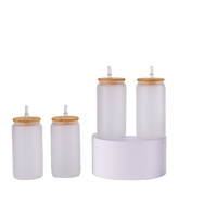 Meilleures ventes 16oz givré clair Sublimation bouteille d'eau personnalisée Libbey verre peut avec couvercle en bambou