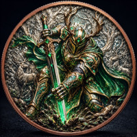 Pièce de monnaie en cuivre pur 999 de 5 oz, série Armure Médiévale de dessin animé, couleur en relief UV 3D, édition de collection