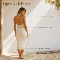 Robe midi en crochet pour femme, style halter, dos ouvert, tricot ajouré, paréo de plage, pour les vacances d'été, fabrication OEM sur mesure, vente en gros