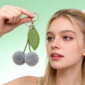 Mini Fruit Cherry Fur Ball Pom Pom Keychains <strong>Fake</strong> Faux Rabbit Fur Ball KeyRing Plush Ball Accessories <strong>Handbag</strong> Bag Charms Pendant - Product Image 6