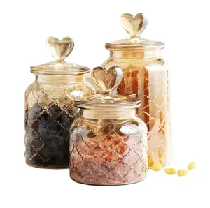 豪华玻璃茶糖盐咖啡食品储物罐罐家用密封罐饼干罐厨房储物心形盖