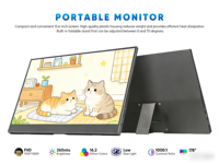 Moniteur portable IPS 15,6 pouces 1080P 60Hz avec haut-parleur intégré, support pliable, deuxième écran externe pour le bureau et les jeux