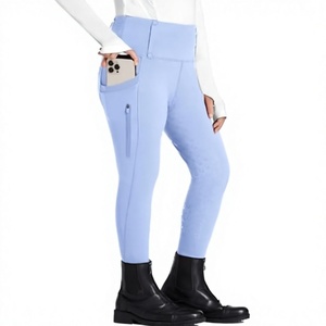 Sports Girls Knitted Equestrian Breeches Full <b>Seat</b> High Waist Zipper Closure 4-Way Stretch Silicone Grip 3 Large Pockets Solid - Product Image 1