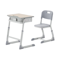 Ensemble bureau et chaise ergonomiques réglables en hauteur, plateau en bois, structure en acier, boîte de rangement pour les devoirs des écoles primaires