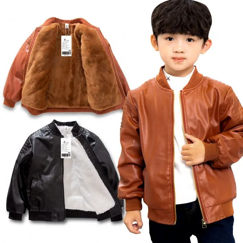 MS83597M Kids Boys Leather Jacket Design Winter Kids Warm Pu Coat