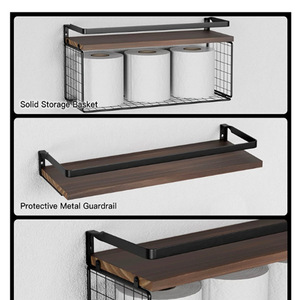 Mensole Galleggianti in <span class=keywords><strong>Legno</strong></span> per <span class=keywords><strong>Bagno</strong></span> <span class=keywords><strong>con</strong></span> Supporti in Metallo e Cestini Portaoggetti - Product Image 5