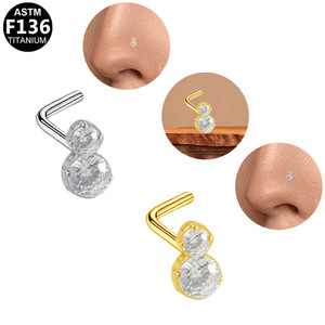 Piercing de nez en titane en forme de L F136 avec cristal de zircon, bijou pour usage quotidien, motif cœur végétal - Product Image 2