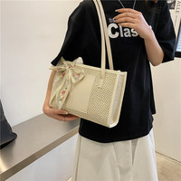 Nouveau sac cabas en paille, élégant et simple, avec foulard, sac à bandoulière artistique, grand sac à main d'été pour femme, décontracté