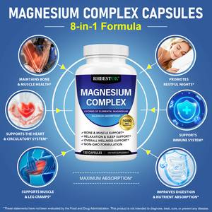 RHBESTOK Complejo de Magnesio con 8 Formas Elementales de Magnesio de 1000mg: Glicinato, Citrato, Malato y Taurato para Huesos y Músculos - Product Image 3