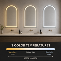 Kingstin Espejo LED Baño Arqueado Sin Marco HD Económico, Tamaño Personalizado y 3 Luces para Hotel
