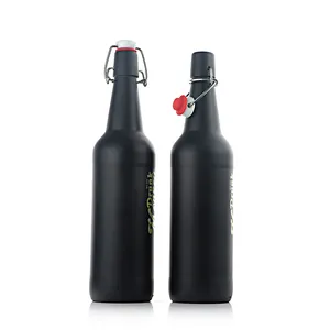 Klassieke Goedkope Easy Flip Deksel Drink Wijn Water Olie Flessen 750Ml Matzwarte Glazen Fles Met Swing Top Voor Bier