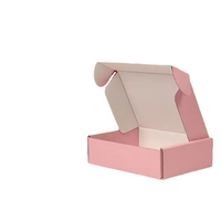 Boîtes d'expédition en carton ondulé rose pour chaussures, revêtement UV, doublure en éponge, personnalisables, finition brillante/mate, traitement d'embossage