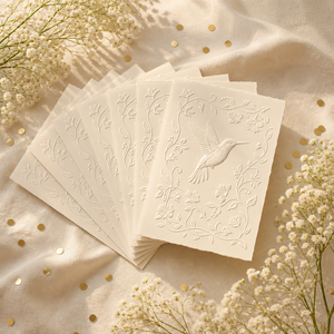 Invitations de mariage Colibris et vigne florale en relief, carte épaisse, personnalisées, luxe botanique, impression OEM en gros - Product Image 4