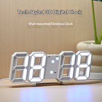 Réveil numérique moderne, horloge murale de bureau, horloge 3D, lumière LED colorée avec fonction de répétition et thermomètre