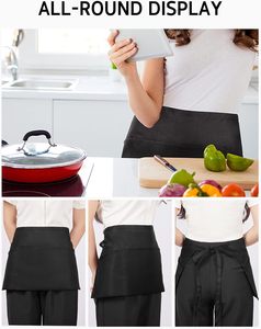 All'ingrosso 3 tasche Server grembiuli cameriere corta mezza vita che serve grembiule riutilizzabile biancheria ospitalità Chef mezzo grembiule - Product Image 4