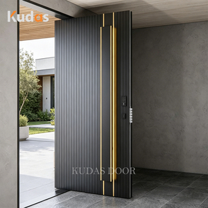 <span class=keywords><strong>Porte</strong></span> <span class=keywords><strong>d</strong></span>'<span class=keywords><strong>entrée</strong></span> pivotante <span class=keywords><strong>extérieure</strong></span> moderne de luxe en verre noir rainuré et aluminium moulé avec éclairage LED - Product Image 4