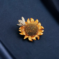 Bros Pin Bunga Matahari Lebah Vintage, Kristal Alloy, Serangga, Bunga Daisy, Perhiasan, Aksesoris Pakaian, Broche De Girasol Ra Abejas