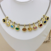 Collar con Colgante de Latón Chapado en Oro de 18K con Circonitas de Colores, Estilo Vintage, Dijes de Circonita Cúbica para Joyería de Boutique, Venta al por Mayor