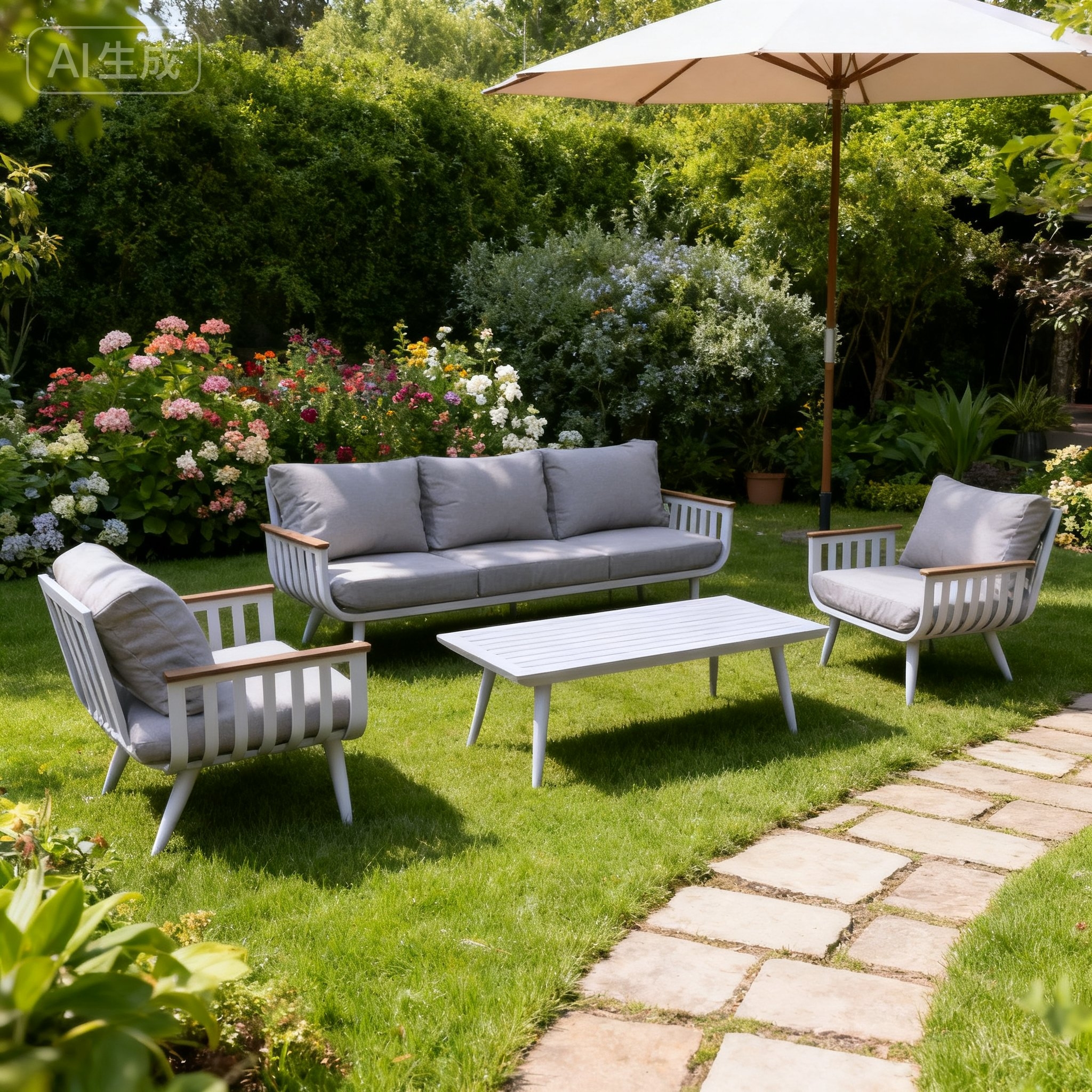 white 3-seat+2single+1tea table