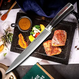 Conjunto de facas de cozinha santoku em aço, conjunto de facas de açougueiro com estampa de damasco com cabo em aço carbono, faca de corte utilitária para chef de cozinha com 10 peças