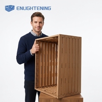 Caisse de transport pliable en plastique pour pépinière, motif grain de bois, ventilée et empilable
