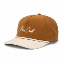 Casquette de baseball 5 panneaux personnalisée en velours côtelé brodé, visière incurvée bicolore, réglable avec fermeture snapback, style vintage streetwear OEM
