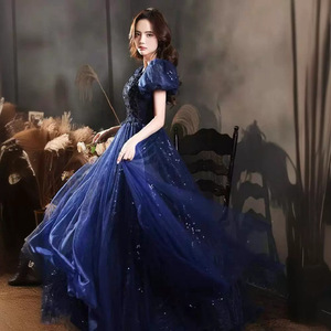 Blue Ball Gown Evening Dress Sweetheart Neckline Empire Waist Vintage Embroidered Organza Formal Wear for Banquets and Events - Product Image 2