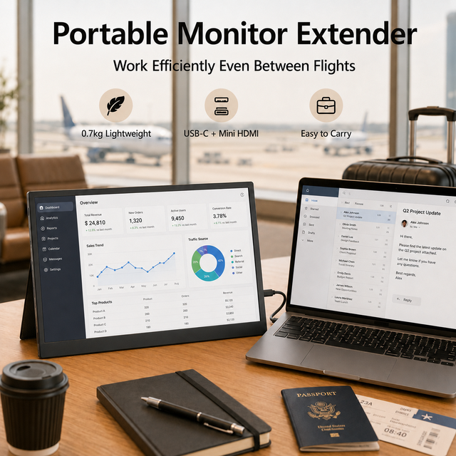 16 Inch 4K Portable Monitor Extender 3840x2400 UHD USB-C Mini HDMI Slim Metal Body for Laptop Dual Screen Office Use