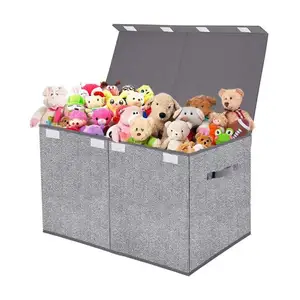 Caixa de brinquedo cinza com tampa articulada organizador de armazenamento de roupas dobrável caixa de armazenamento de cesta de brinquedo