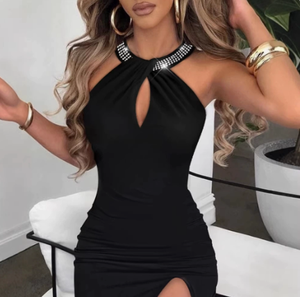 Abito <span class=keywords><strong>da</strong></span> <span class=keywords><strong>sera</strong></span> elegante <span class=keywords><strong>da</strong></span> donna, sexy, <span class=keywords><strong>con</strong></span> strass sul collo, senza maniche, <span class=keywords><strong>con</strong></span> <span class=keywords><strong>spacco</strong></span>, aderente, per feste in discoteca. - Product Image 5