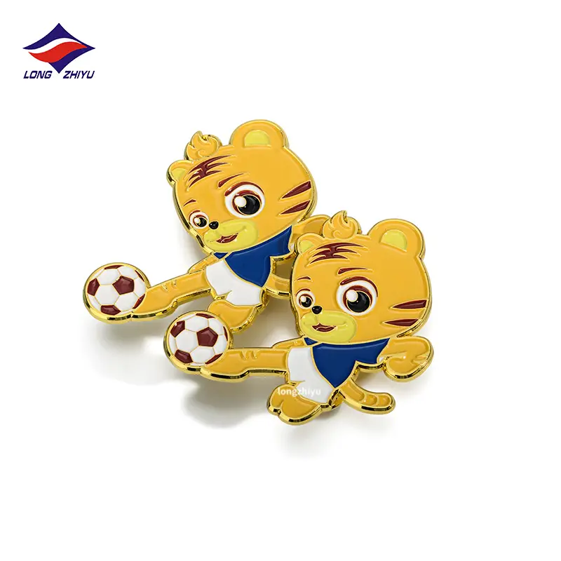 Longzhiyu 17 years metal gift manufacturer custom soft enamel cartoon football pins wholesale metal anime tiger badge pins