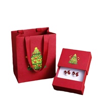 Nouvelle boîte à bijoux en carton de Noël, boîte à tiroirs, ensemble, collier, bague, pendentif, sac cadeau, logo personnalisé