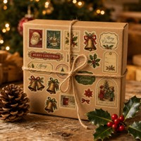 Autocollant personnalisé découpé à la forme, en vinyle imperméable, style vintage rétro, Noël, avec n'importe quel logo, pour emballage cadeau, enveloppe, scrapbooking