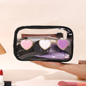 2025 Offre Spéciale LOGO personnalisé étanche PVC Transparent maquillage sacs à cosmétiques avec des patchs de broderie colorés Logo pour les femmes - Product Image 6