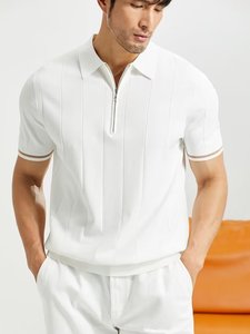 <span class=keywords><strong>Polo</strong></span> zippé court original pour hommes – Personnalisé, haute qualité, décontracté, uni, sportif, pull zippé tricoté - Product Image 3