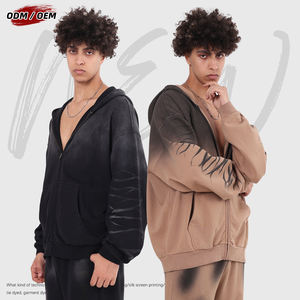 Sudadera con capucha para hombre, oversize, con cremallera YKK, frontal abierto, efecto tie-dye, lavado Monkey Wash, vintage, 100% algodón, 430GSM - Product Image 1