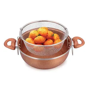 Conjunto de utensílios de cozinha com cesta de aço inoxidável, 3 unidades de sartenes de fritar profundo dourado com utensílios de cozinha