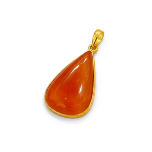 Pendentif en cornaline naturelle en forme de goutte d'eau plaqué or sur argent, avec serti clos, bijou pour femme, style Rajasthan - Product Image 1