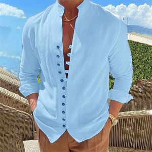 Nuova Camicia Vintage 2023 <span class=keywords><strong>in</strong></span> Cotone e <span class=keywords><strong>Lino</strong></span>, Casual e Comoda a Maniche Lunghe per <span class=keywords><strong>Uomo</strong></span> - Product Image 3