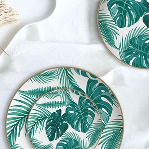 Wholesale Kitchen Utensils Bone China Palm Leaves Plate <b>Dinnerware</b> High Grade 4pcs Green Design Bone China Ceramic Plate - Product Image 3
