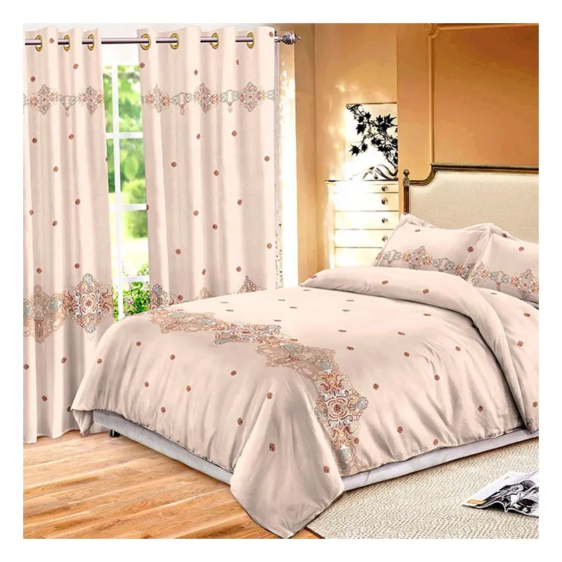 Wholesale Cheap Price 3D Digital Printed Bedroom Curtains Bed Sheets Bedding Set with Curtain