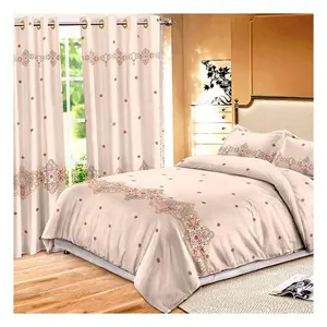 Wholesale Cheap Price 3D Digital Printed Bedroom Curtains Bed Sheets Bedding Set with Curtain