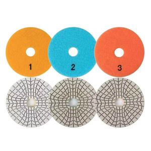 Tampon de <span class=keywords><strong>polissage</strong></span> diamanté flexible JDK 4 pouces, 3 étapes, hybride, pour granit, quartz, marbre, pierre technique, luxe, utilisation humide/sèche, 100 mm, pour sols, OEM - Product Image 1