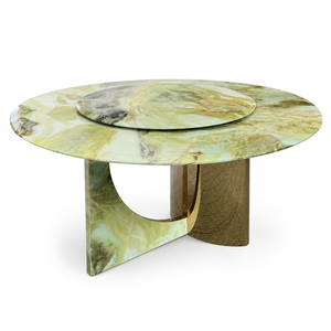 Table à manger ronde en marbre peinte à l'encre sur mesure, style moderne, 8 places, pieds en métal, mobilier en pierre pour villa - Product Image 2