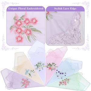 Lot de 6 mouchoirs en coton premium 60s pour femmes, 11*11 pouces, avec boîte cadeau, super doux, broderie florale en dentelle, pour cadeaux - Product Image 4